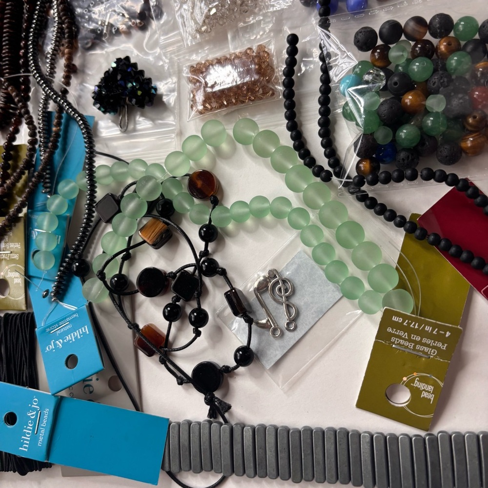 Lot of Mixed Craft Beads, Crystals, Findings Green, Blue, Brown, Black, Silver - Picture 3 of 7